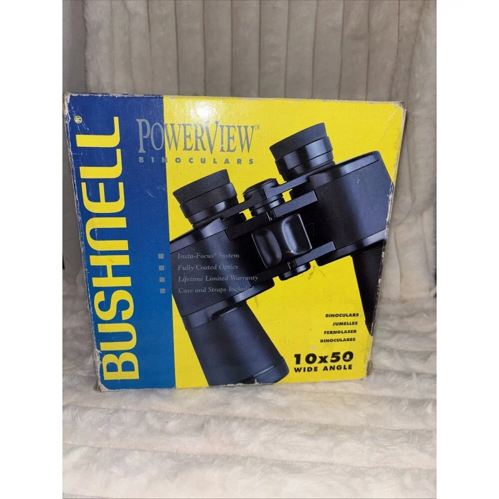 NIB Bushnell PowerView 10x50 Binoculars Wide Angle Insta Focus Lens New In Box